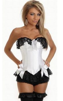 White corset with black guipure ruffle In Upper